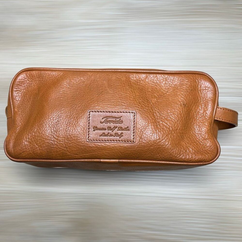 Terrida Genuine Calf Leather Travel Bag Made in Italy Light Brown Cognac Zip Top